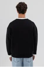 Sweat-shirt noir oversize à col rond imprimé