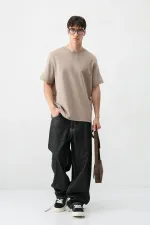 Kısa Kollu Boxy Fit Tişört Vizon