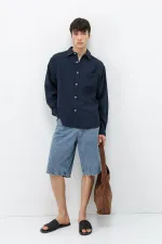 Modal Fabric Oversize Shirt with Pockets, Navy Blue