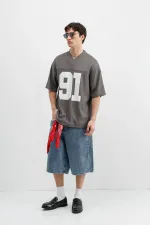 T-shirt oversize en velours côtelé imprimé gris