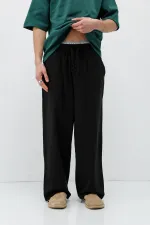 Super Baggy Fit Keten Pantolon Siyah