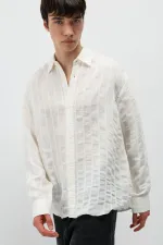 Çizgili Oversize Gömlek Ekru