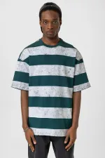 T-shirt oversize rayé délavé menthe - blanc