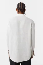 Chemise basique oversize à manches longues en lin, écru