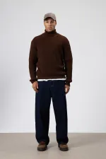 Oversize Triko Boğazlı Kazak Kahve