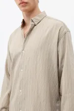 Çizgili Oversize Gömlek Bej