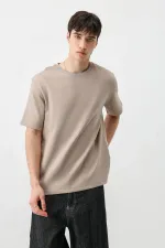 Kısa Kollu Boxy Fit Tişört Vizon