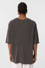 T-shirt oversize en maille imprimée délavée, couleur café