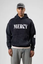 Kart Detaylı Yıkamalı Oversize Sweatshirt Siyah