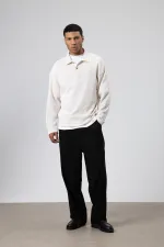 Oversize Polo Yaka Triko Kazak Ekru