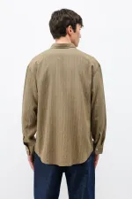 Striped Oversize Shirt Khaki