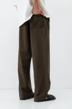 Bel Lastikli Baggy Fit Keten Pantolon Kahve