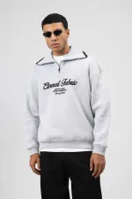 Sweat-shirt oversize à col zippé, gris clair