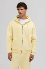 Basic Fermuarlı Oversize Kapüşonlu Sweatshirt Sarı