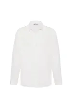 Basic Oversize Uzun Kollu Keten Gömlek Beyaz