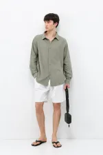 Uzun Kollu Basic Oversize Gömlek Haki