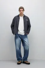 Pocket Detail Baggy Fit Jeans Blue