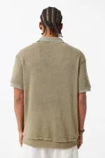 Polo Yaka Triko Oversize Tişört Haki