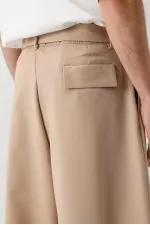 Barrel Fit Tailored Fit Kemerli Pantolon Bej