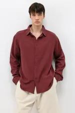 Uzun Kollu Basic Oversize Gömlek Bordo