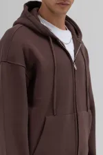 Sweat à capuche oversize basique zippé, marron