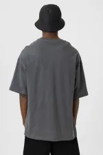 Bisiklet Yaka Cepli Oversize Tişört Füme