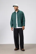 Dokulu Oversize Gömlek Ceket Haki