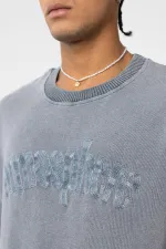 Yıkamalı Oversize Baskılı Tişört Gri