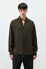 Hafif Dokulu Oversize Gömlek Kahve