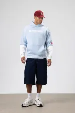 Oversize Baskılı Kapüşonlu Sweatshirt Bebe Mavi