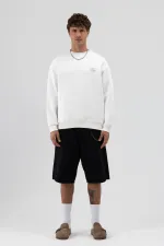 Sweat-shirt oversize à col rond imprimé, écru