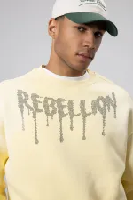 Sweat-shirt jaune oversize imprimé et délavé