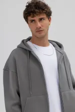 Sweat à capuche basique oversize zippé, gris foncé