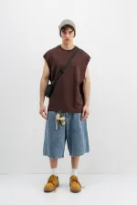 T-shirt basique oversize sans manches, marron