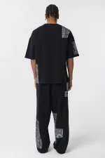 Etnik Desenli Oversize Eşofman Takım Siyah