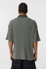 Washed Oversize Polo Shirt Khaki