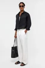 100% Linen Oversize Long-Sleeve Shirt Black