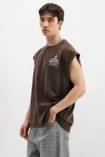 Baskılı Kolsuz Oversize Tişört Kahve