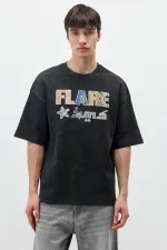 Baskılı Oversize Tişört Siyah