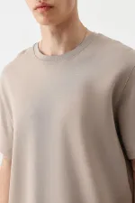 Kısa Kollu Boxy Fit Tişört Vizon