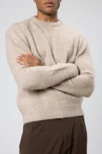 Oversize Yumuşak Dokulu Bisiklet Yaka Kazak Bej