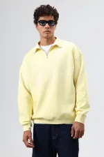 Sweat-shirt jaune oversize à fermeture éclair au col