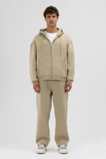 Sweat-shirt à capuche basique oversize zippé kaki