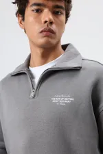 Sweat-shirt oversize à col polo, gris foncé