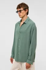 Oversize Uzun Kollu Keten Gömlek Haki