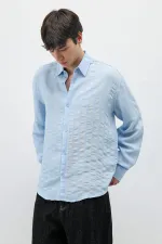 Çizgili Oversize Gömlek Mavi