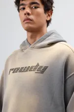 Sweat à capuche oversize imprimé délavé, gris fumé