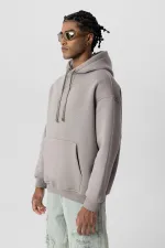 Basic Oversize Kapüşonlu Sweatshirt Açık Vızon