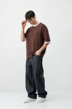 Kısa Kollu Oversize Cepli Tişört Kahve