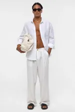 100% Linen Oversize Long-Sleeve Shirt, Ecru